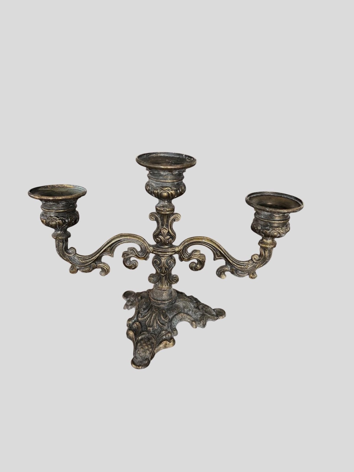 Vintage ornate brass 3 candle candelabra from Europe Whimsigoth Victorian style
