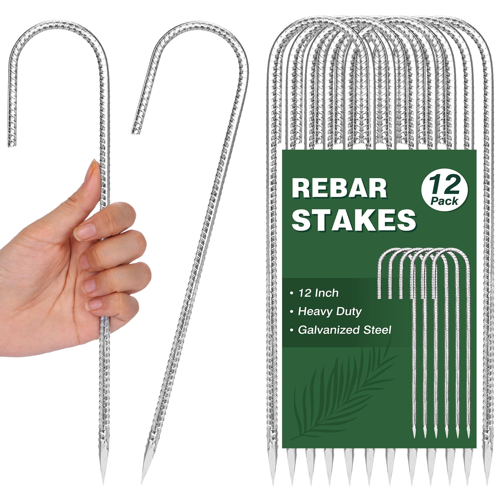 6 Pack Rebar Stakes, 12 Inch J Hook Metal Tent Stakes