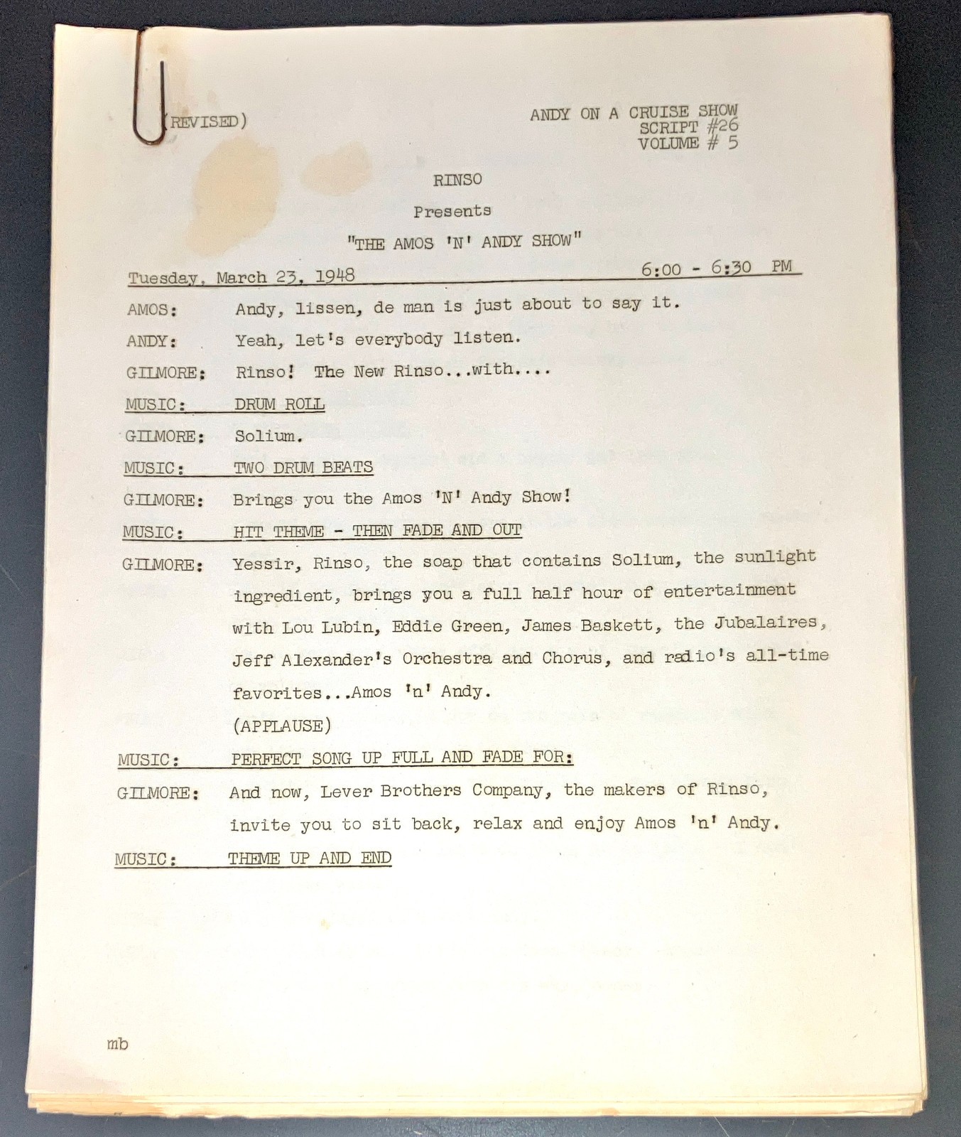 AMOS \'N\' ANDY 1948 Original Radio Script \
