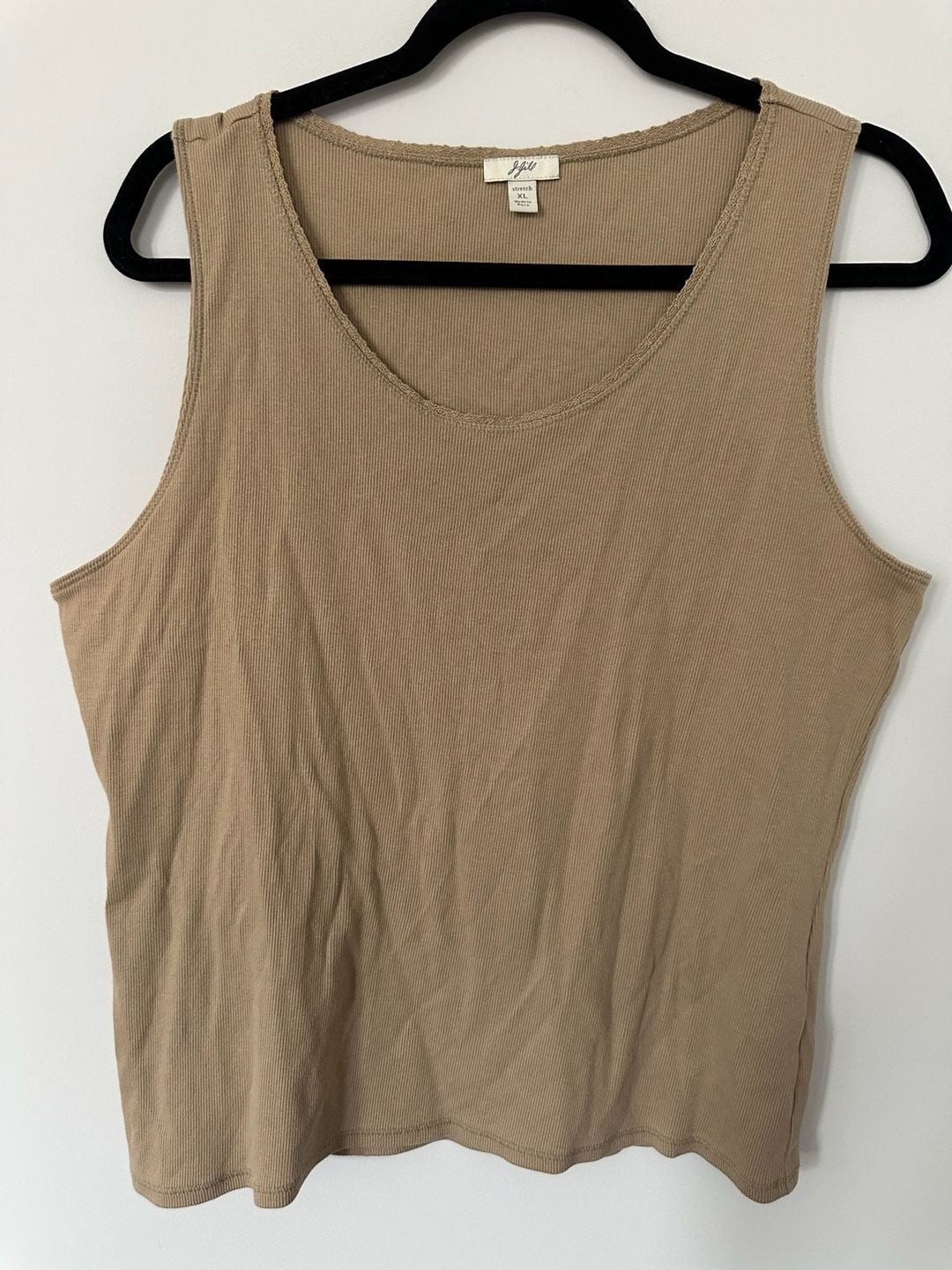 J.Jill Stretch Ribbed Tank Top Tan Scoop Neck Size XL