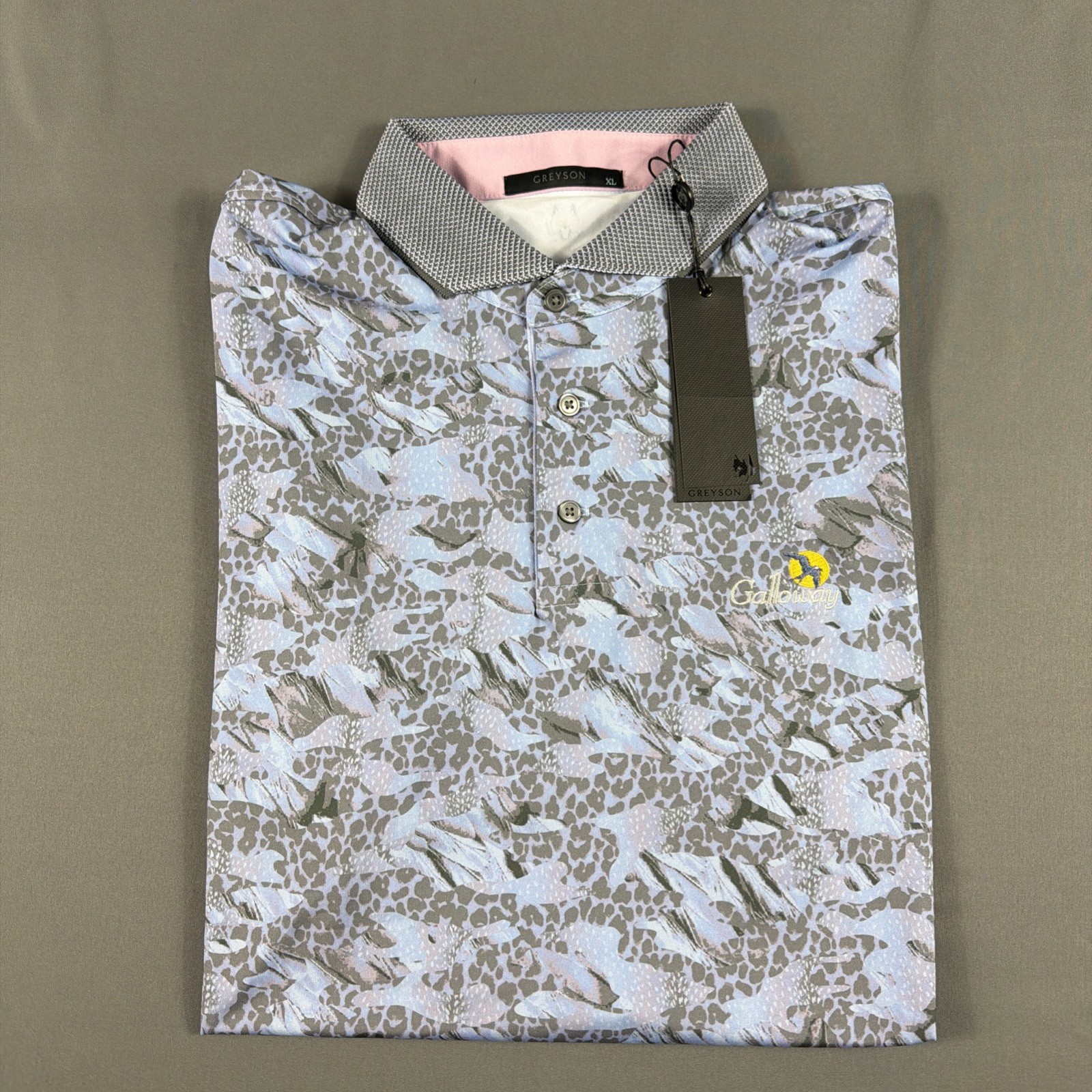 Greyson Golf Shirt Polo Chest Logo Snow Camo Print XL Heron Polyester MSRP $118
