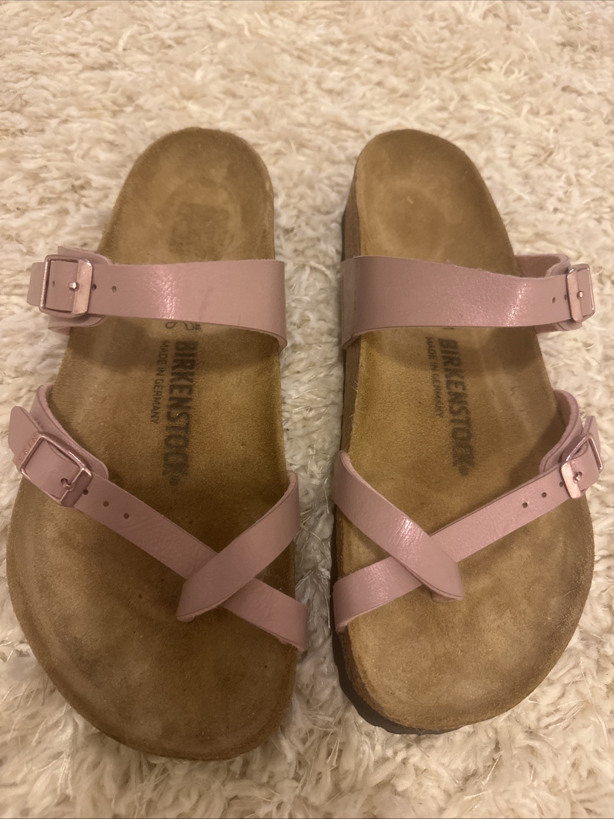 Birkenstock Lavender Purple Distressed Leather Mayari Toe Loop Sandals 40N 9 Birkenstock Lavender Purple Distressed Leather Mayari Toe Loop Sandals 40N 9
