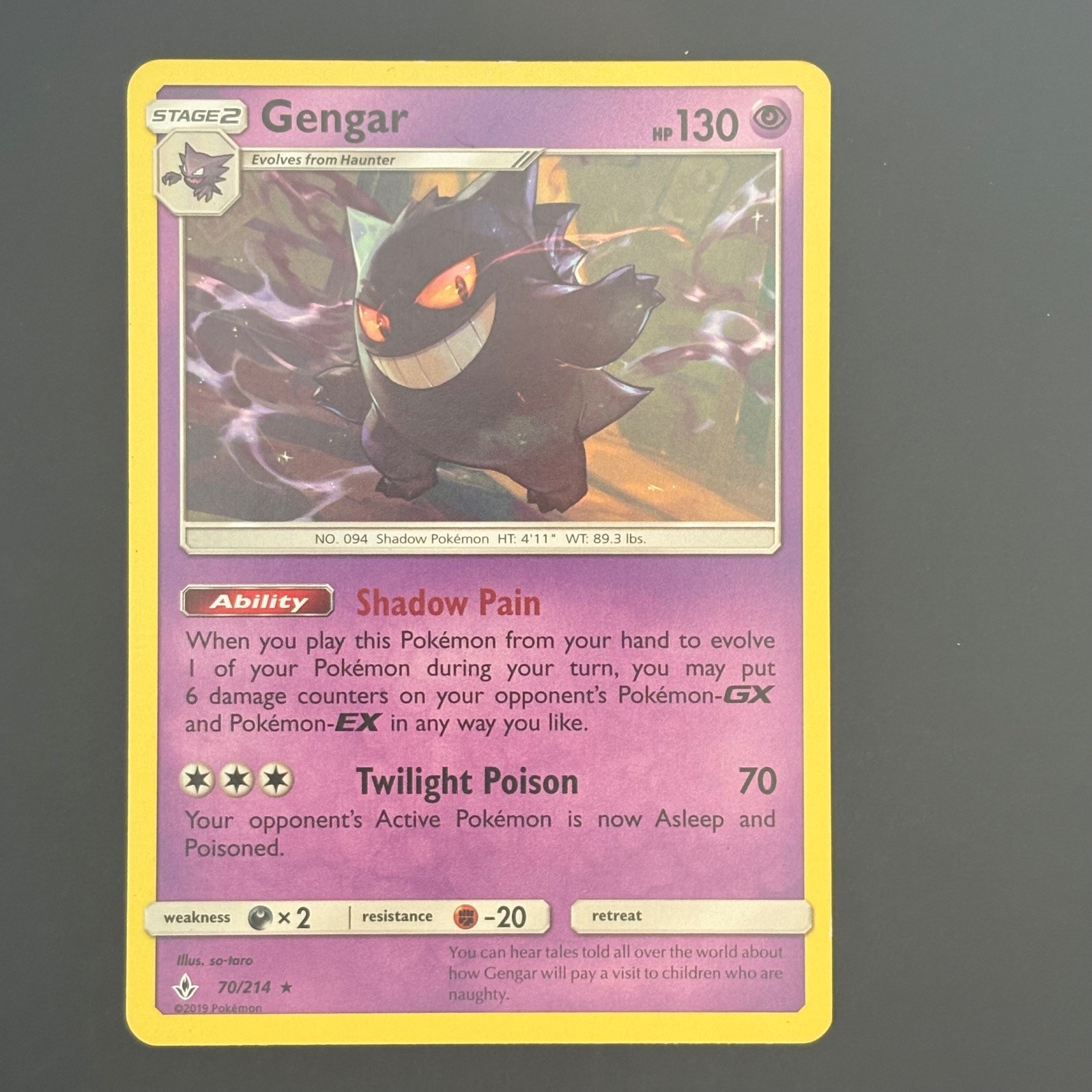 Gengar 70/214 Rare Unbroken Bonds Pokemon Near Mint/ LP+