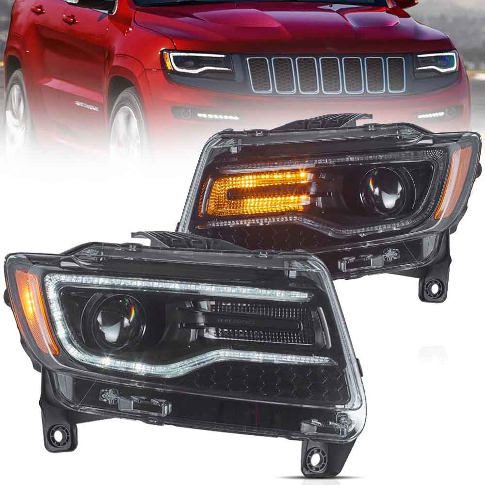 Pair Black Style LED Projector Headlights For 2011 2012 2013 Jeep Grand Cherokee