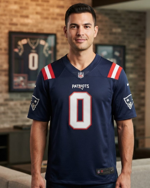 Christian Gonzalez #0 New England Patriots Navy Blue On-Field Men\'s Game Jersey