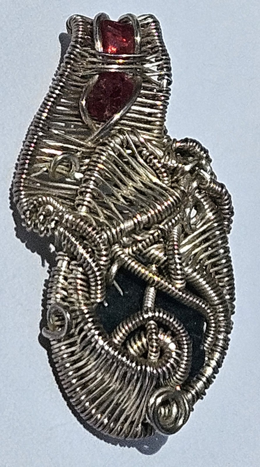 Intricate Handmade Silver Wire Wrapped Pendant Vietnamese Spinel & Blue Apatite 