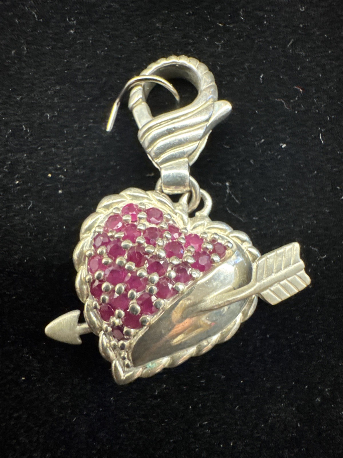 Judith Ripka Pave Ruby Puffed Heart W Arrow 925 Pendant Enhancer Sterling Silver Judith Ripka Pave Ruby Puffed Heart W Arrow 925 Pendant Enhancer Sterling Silver