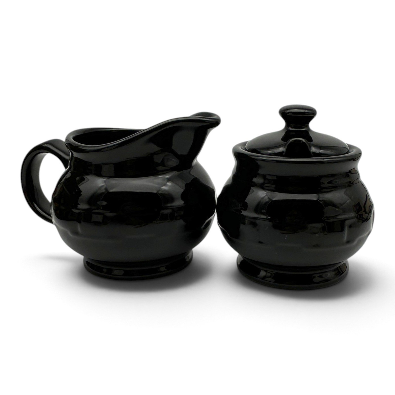 Longaberger Pottery Woven Traditions Creamer and Sugar Bowl Set Ebony Ceramic