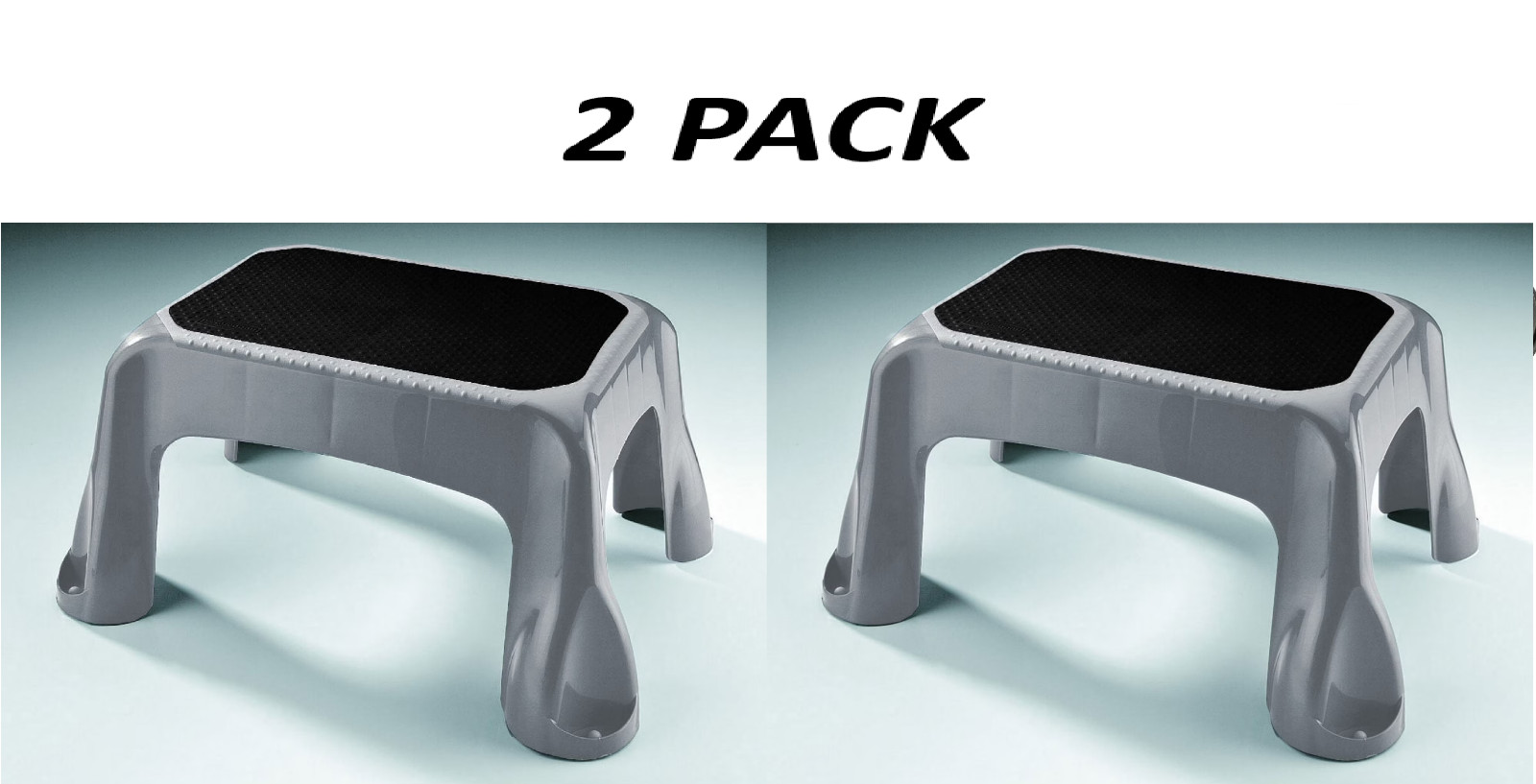 (2 PACK) Rubbermaid Plastic Step Stool, In-Mold Tread, 1-Step, Gray.