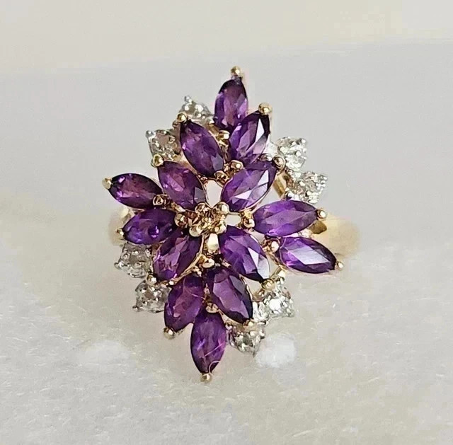 2.20Ct Marquise Cut Lab-Created Amethyst Anniversary 14K Yellow Gold Finish Ring