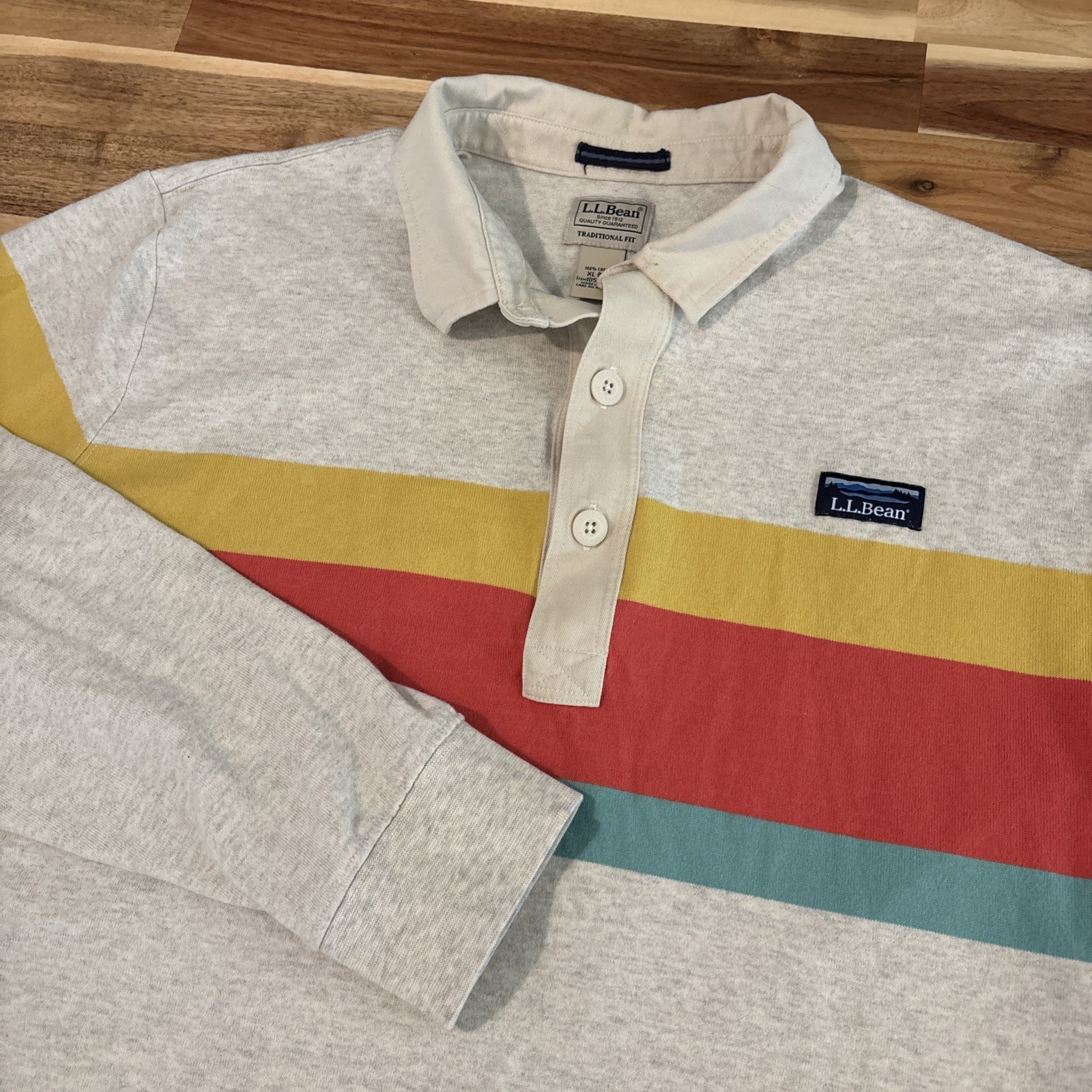 L.L. Bean Men\'s Soft Rugby Polo Shirt XL Tall Chest Stripe Cotton 522589