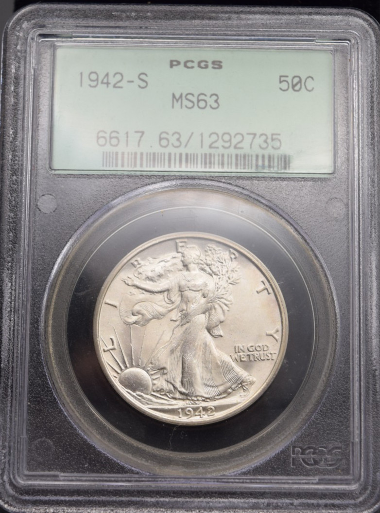 1942-S Walking Liberty Half Dollar PCGS MS63 50C Silver Coin OGH 1942-S Walking Liberty Half Dollar PCGS MS63 50C Silver Coin OGH