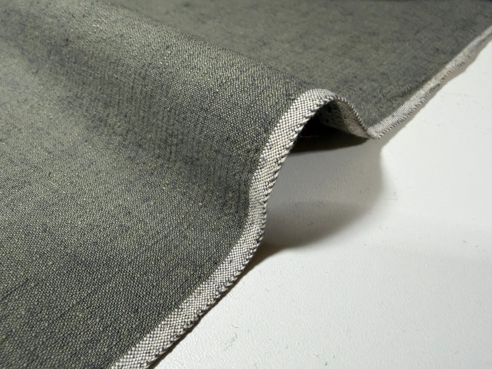 Dead stock cotton selvage pongee by the yard, Japanese olive color fabric