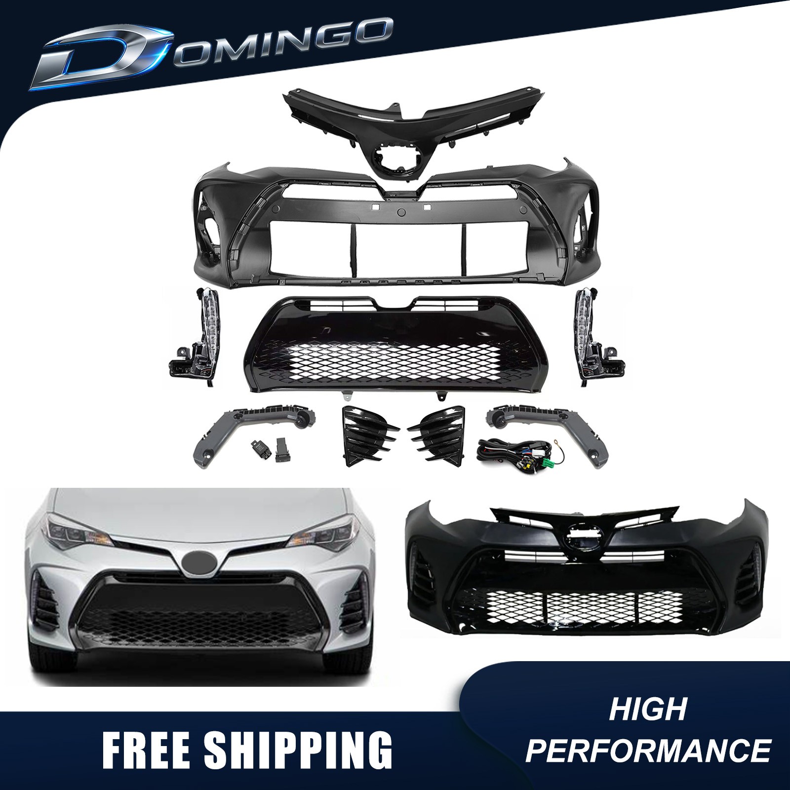 Fits 2017 2018 2019 Toyota Corolla SE XSE Front Bumper Grille W/Fog Light Kit