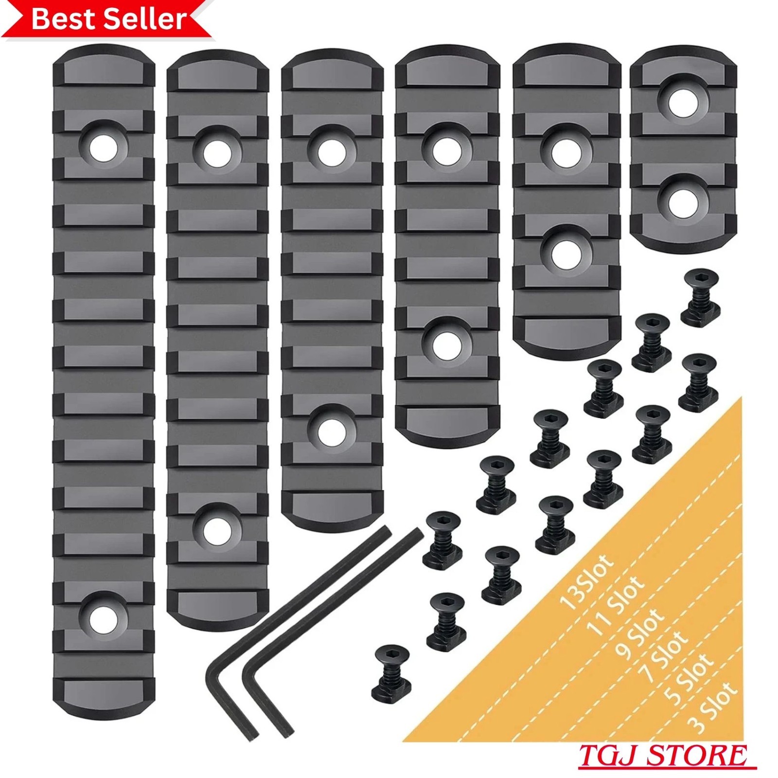 6 Pack Lock Picatinny Rail Aluminum 3/5/7/9/11/13 Slot Set M-Lok Picatinny Rail