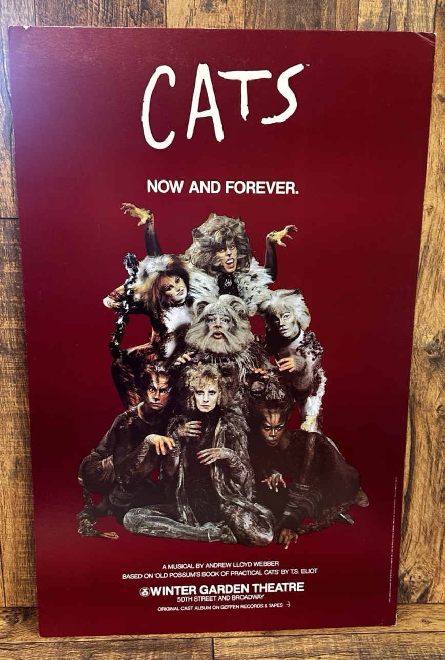 VINTAGE 1981 CAT'S BROADWAY PLAY WINDOW CARD POSTER PREOWNED 14X22