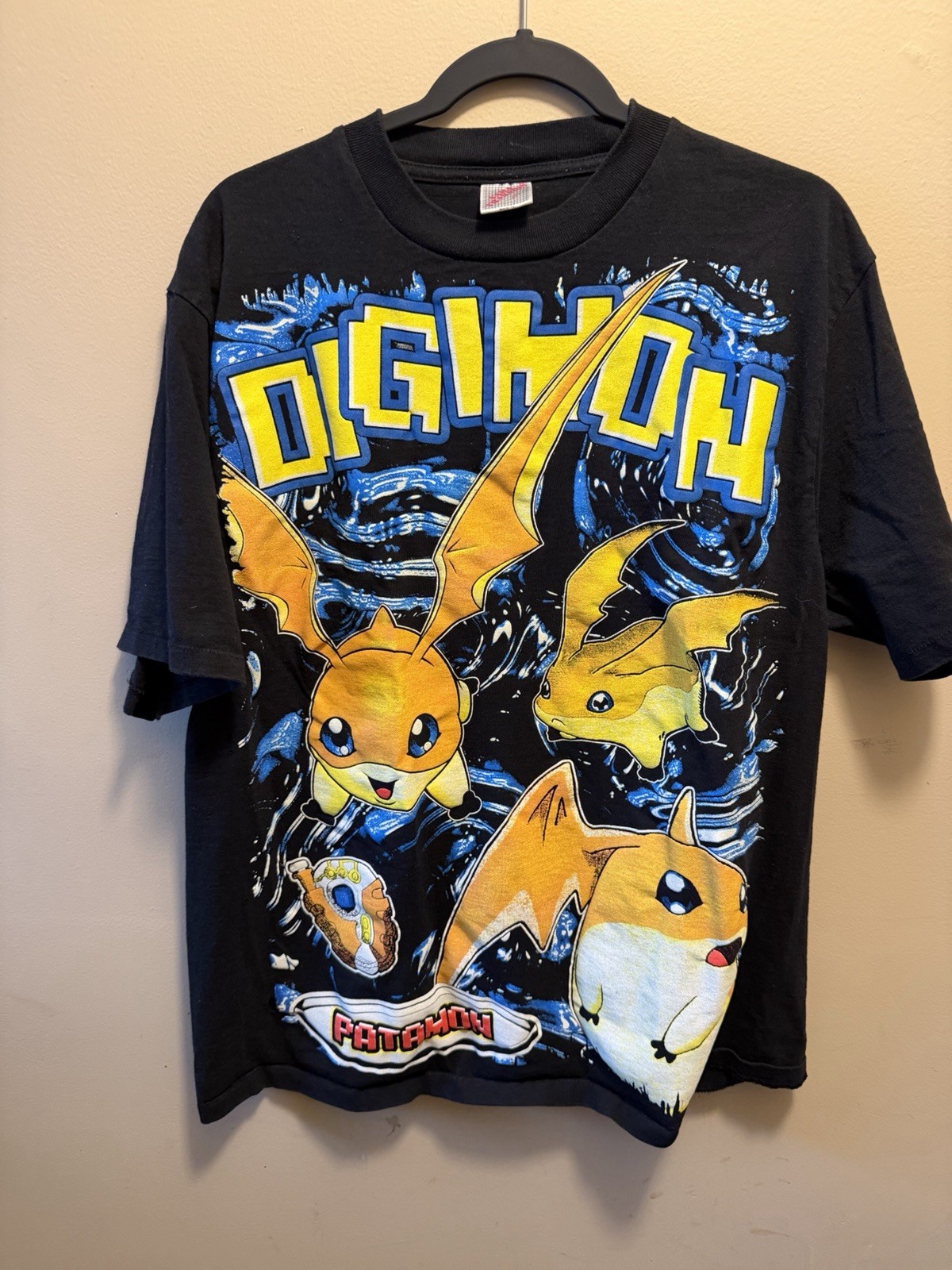 Vintage Digimon AOP Graphic T-Shirt Rate Anime Cartoon Tee Double Sided Mens XL