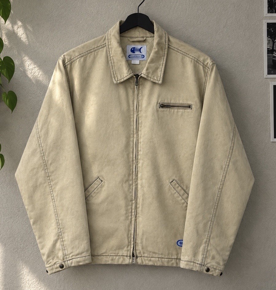 Vintage Fishbone Carhartt Detroit Style Man’s Jeans Beige Jacket Size L-XL