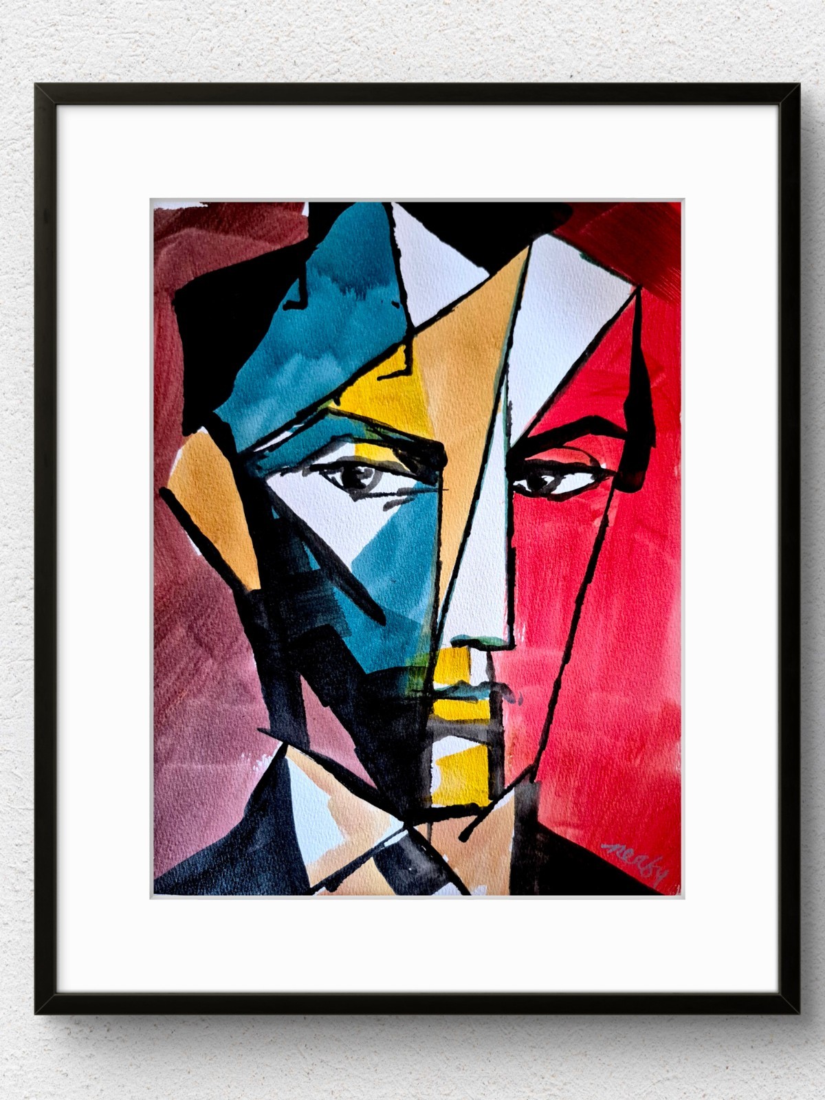 Original Signed 11x14 Cubist Portrait Acrylic Vivid Home Decor Art Painting P375