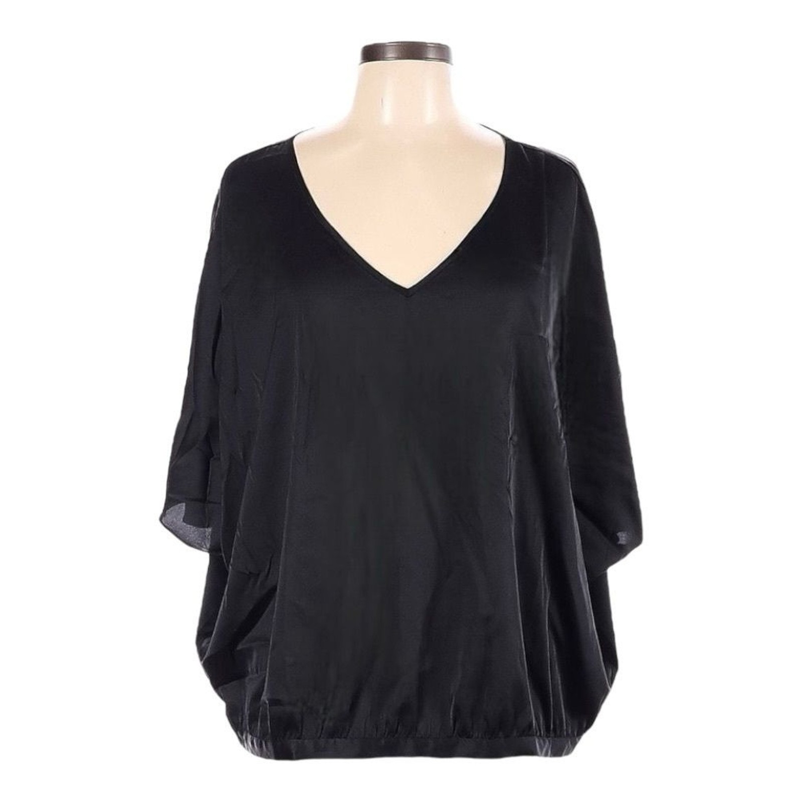 Chico’s Black Satin V-Neck Dolman Sleeve Oversized Blouse Top 2 (L 12/14) NWT