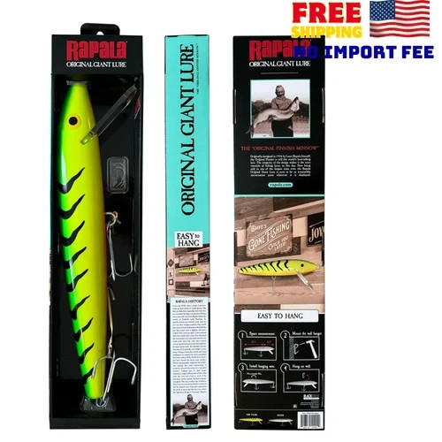 Rapala\'s 24.5” Giant Fishing Lure, Décor, Firetiger, Green Yellow, 2.5 lbs