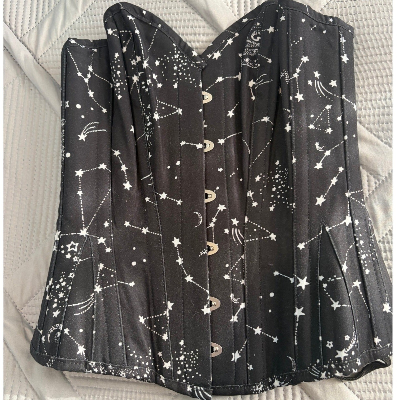 Corset Story Celestial Print Black Overbust Steel Boned Corset 24 Witchy Gothic