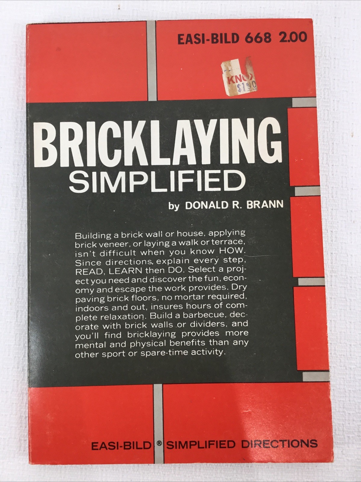 VINTAGE 1971 BRICKLAYING SIMPLIFIED DONALD R BRANN BUILDING OUTDOOR 1st Edition 