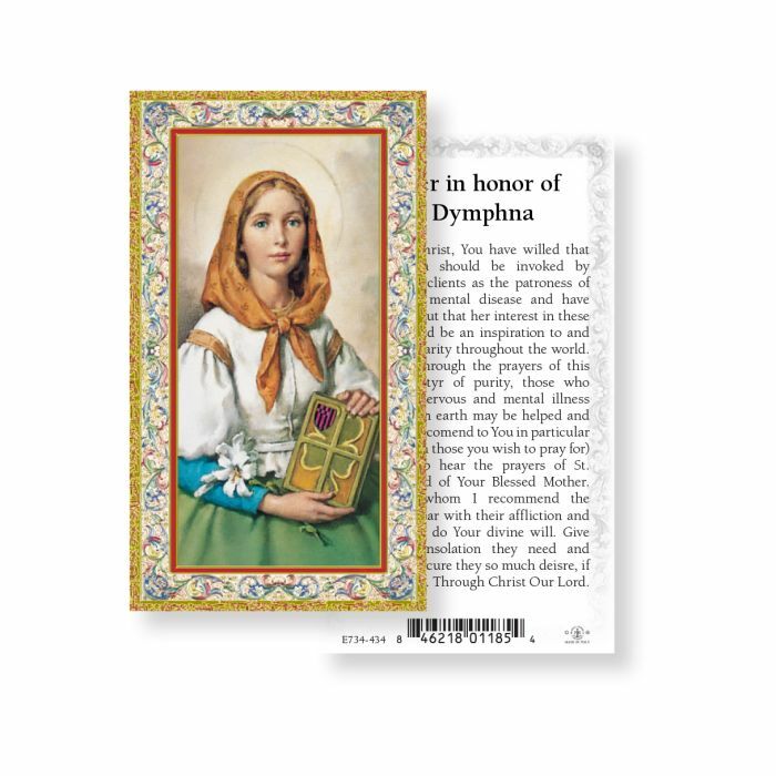 Prayer in honor of Saint St. Dymphna - gold trim - Paperstock Holy Card Prayer in honor of Saint St. Dymphna - gold trim - Paperstock Holy Card