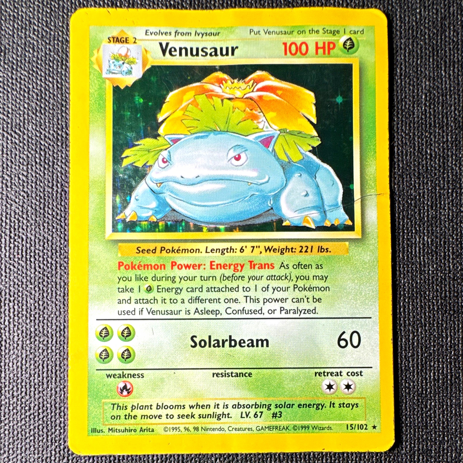 Venusaur Base Set 15/102 Holo Rare EN 1999 HP 100 ( HP-) / ( DMG) Venusaur Base Set 15/102 Holo Rare EN 1999 HP 100 ( HP-) / ( DMG)