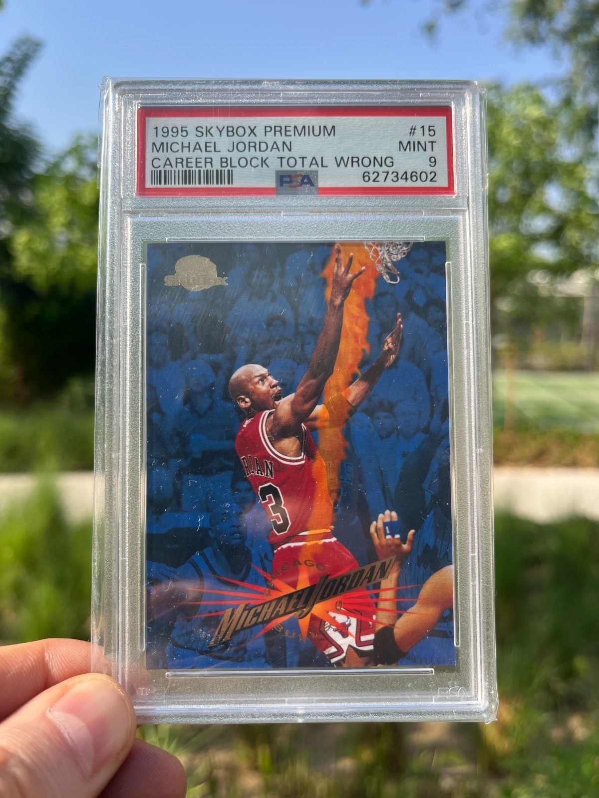 PSA 9 1995 SKYBOX PREMIUM CAREER BLOCK TOTAL WRONG #15 MICHAEL JORDAN PSA 9 1995 SKYBOX PREMIUM CAREER BLOCK TOTAL WRONG #15 MICHAEL JORDAN