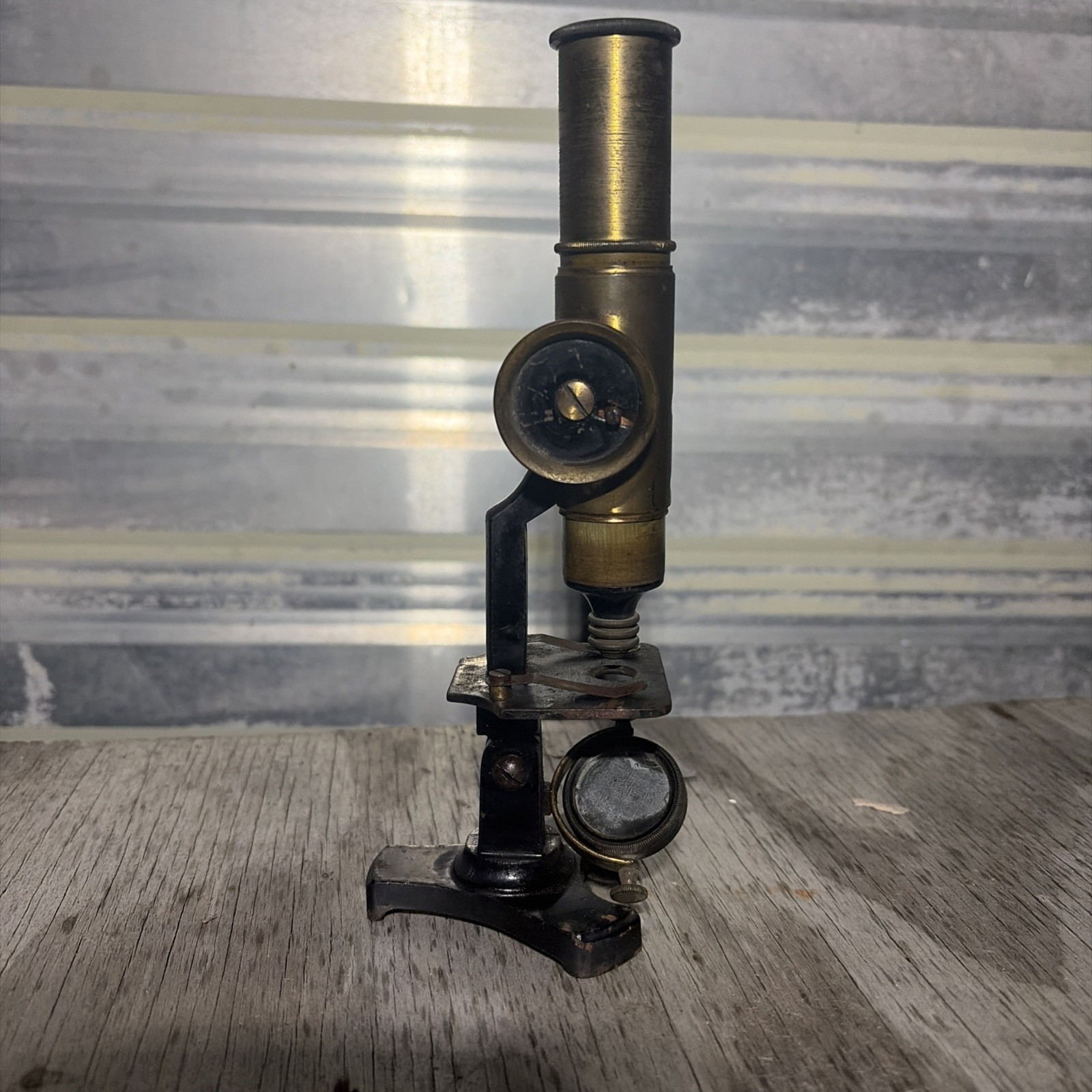 Antique 19th Century French Brass Pocket Field Microscope Marked 
