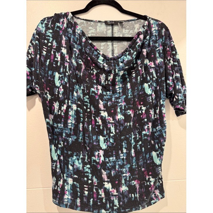 Apt. 9 Cowl Neck Top Womens Large Multi Color Preowned Abstract Short Sleeve