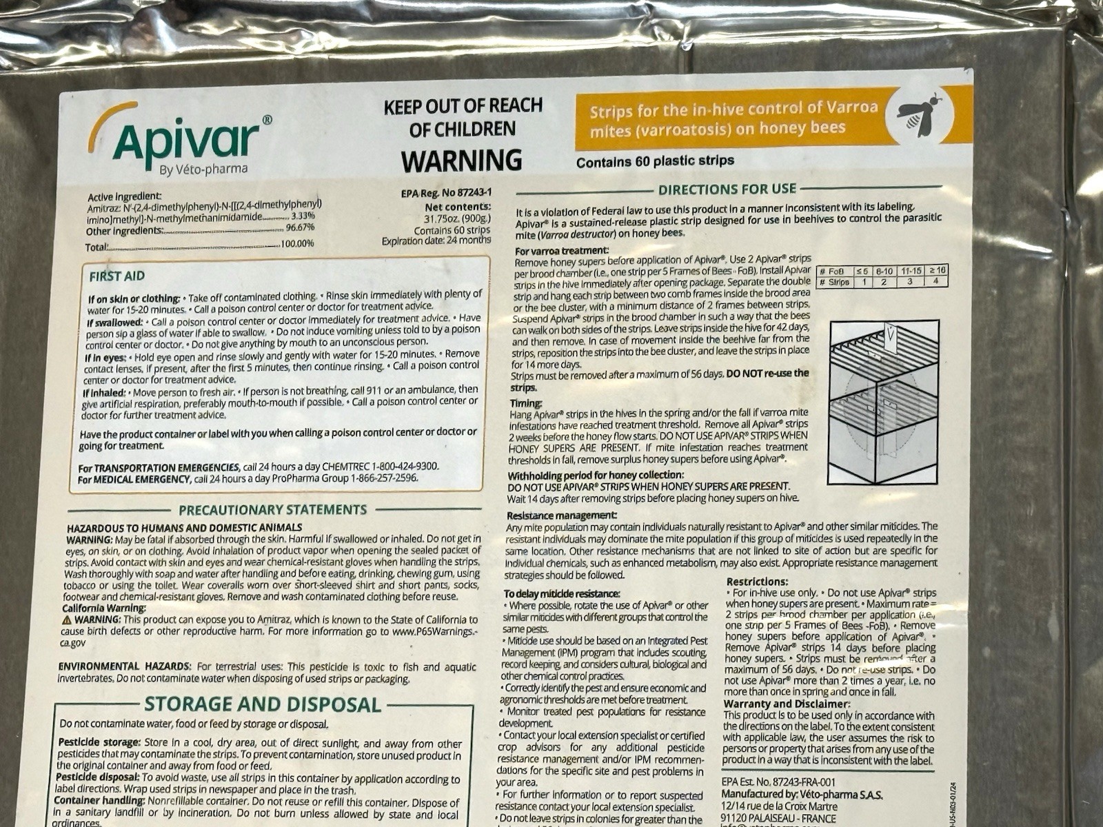 Apivar® 60 Strips for the in-hive control of Varroa mites Apivar® 60 Strips for the in-hive control of Varroa mites