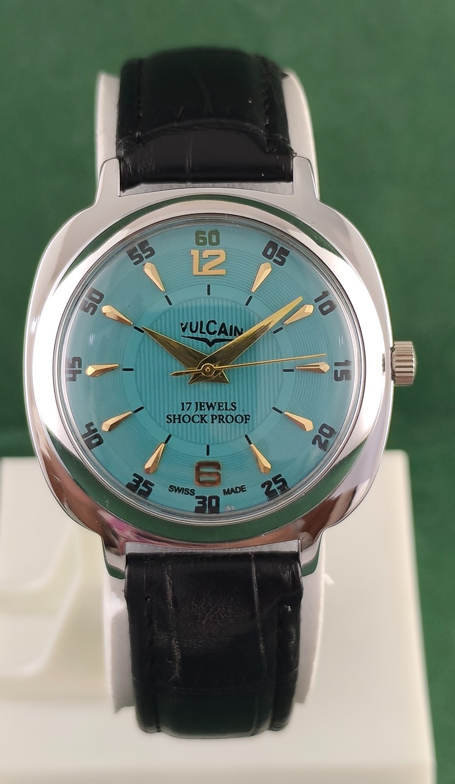 Vintage Vulcain Hand-Winding Blue Dial Excellent Working Men Wristwatch