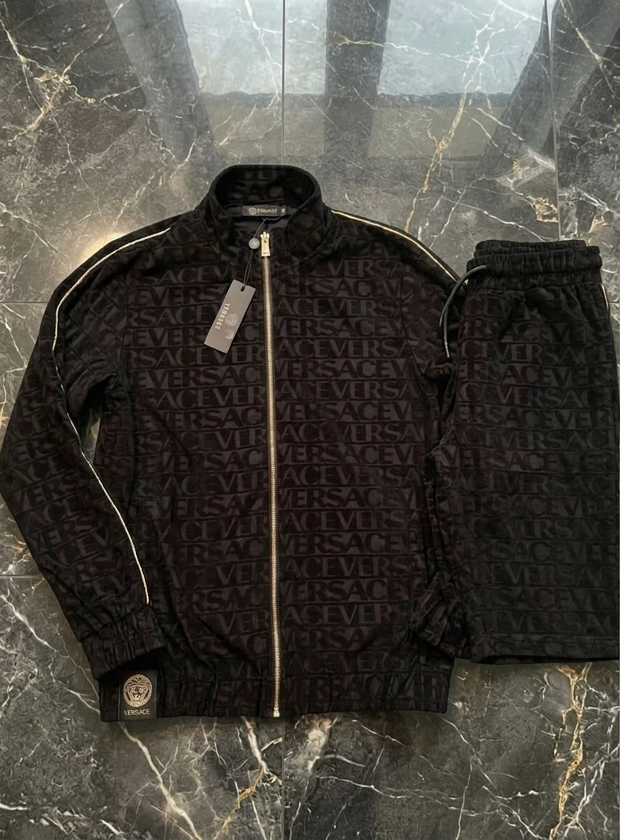 Versace Black Logo All Over Complete Suit