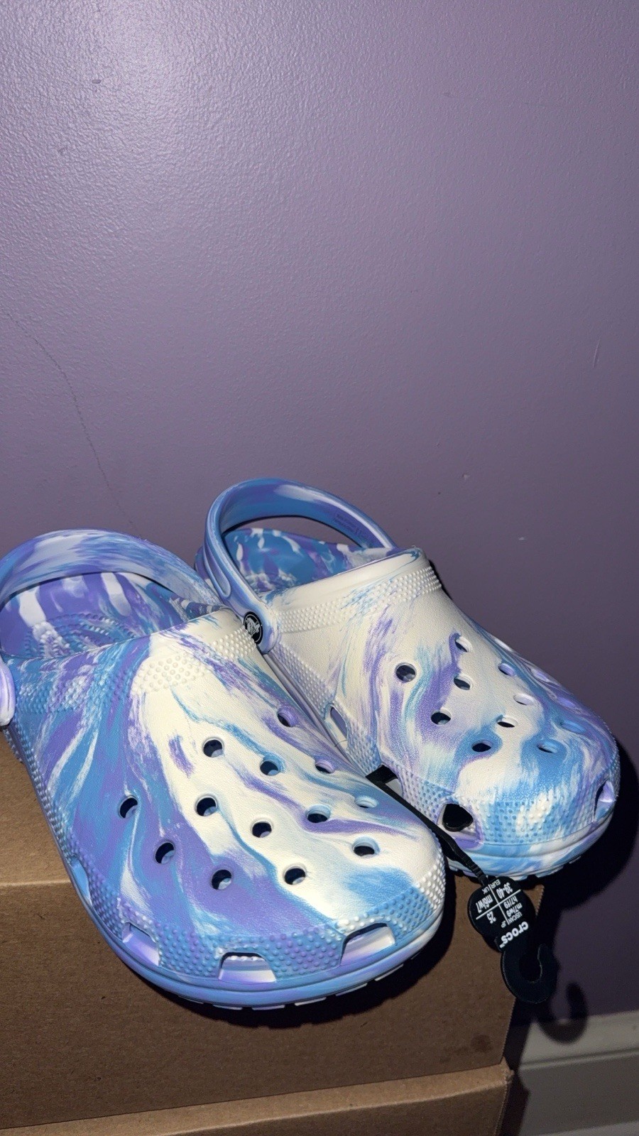 Crocs Classic Marble Clog Kids US 9 Blue Purple White Lightweight Slip-On
