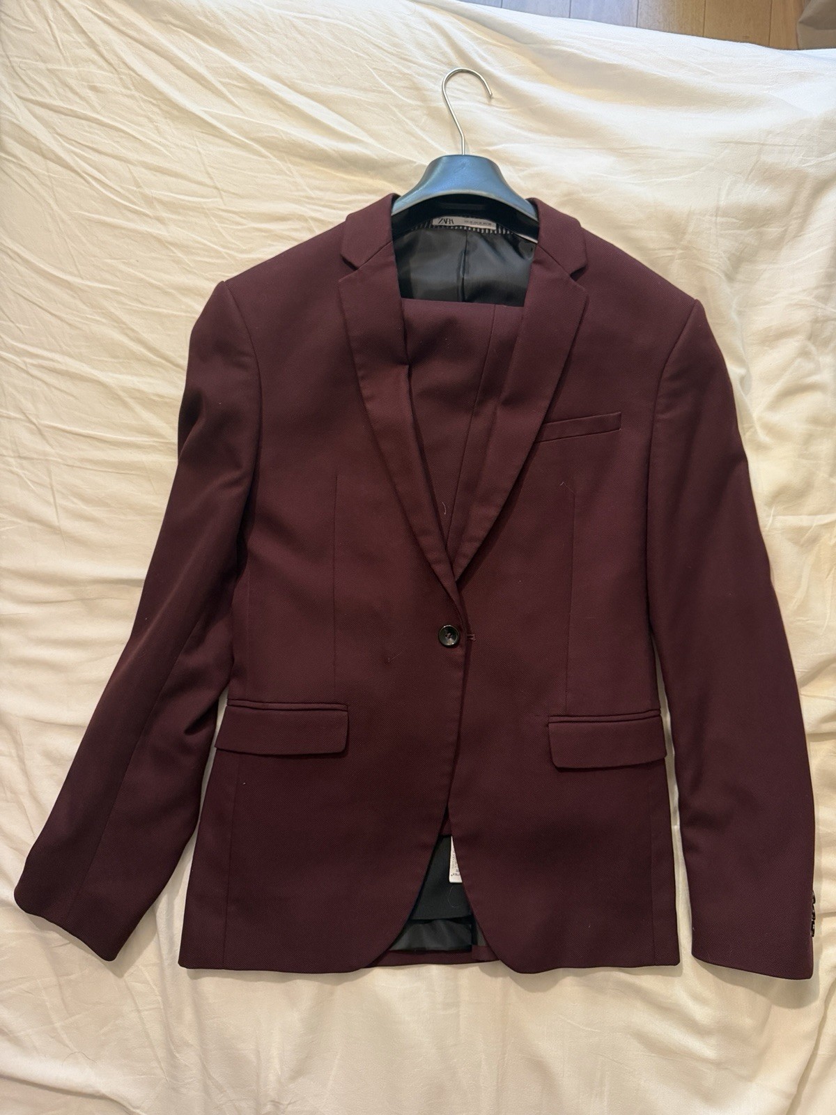 ZARA Men’s Burgundy 2pc Pant Suit Solid One-Button Blazer EUR 38