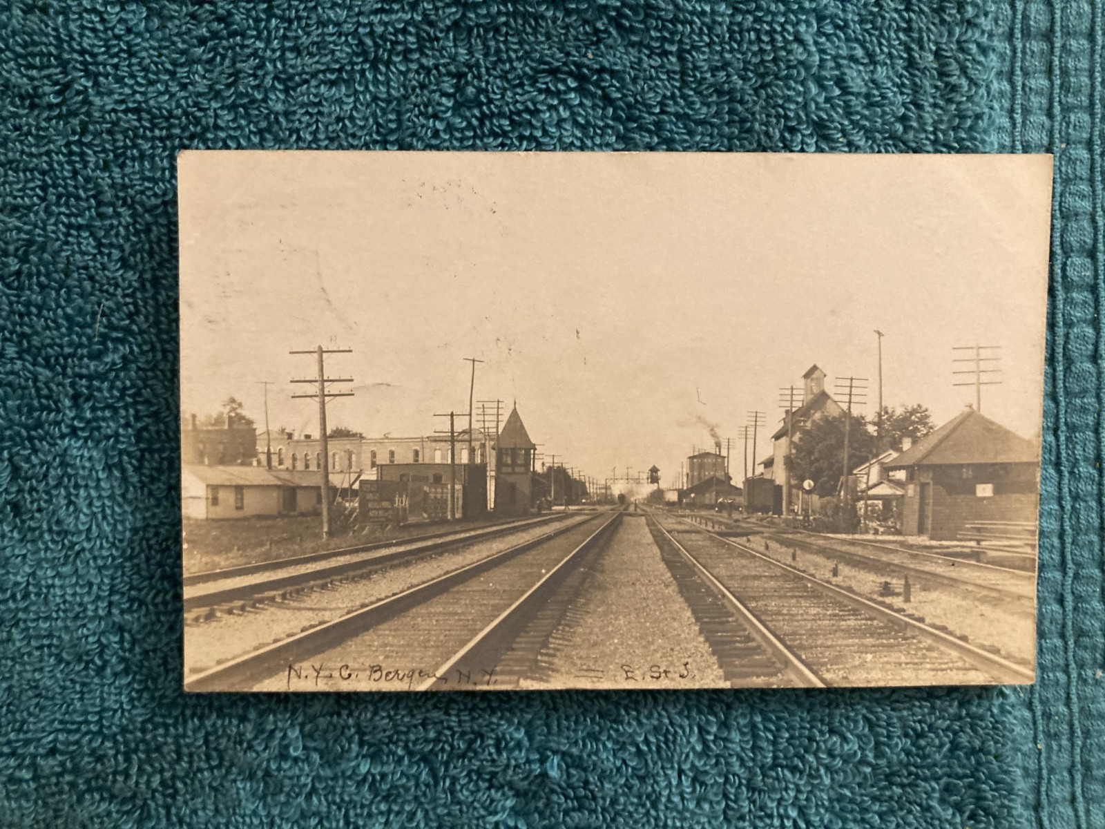 RPPC Bergen NY Railroad Train Depot Signal Tower Roller Mills UDB Posted 1906 RPPC Bergen NY Railroad Train Depot Signal Tower Roller Mills UDB Posted 1906
