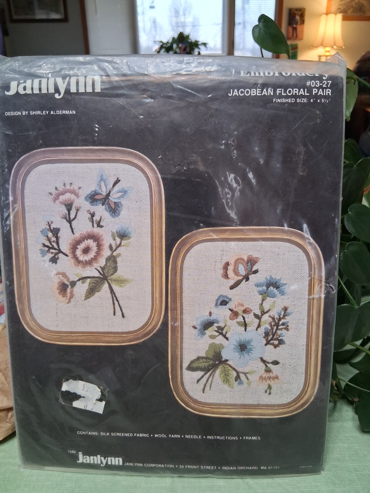 Vintage 1986 Janlynn Embroidery Kit Jaco Bean Floral Pair w/Frames--(S+D)