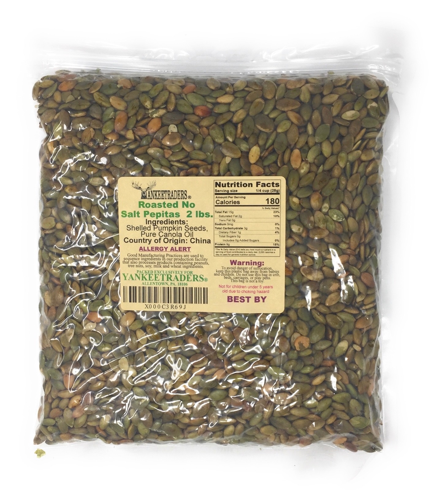 Roasted, No Salt Pumpkin Seeds(Pepitas), 2 lbs. ~ YANKEETRADERS® ~ 
