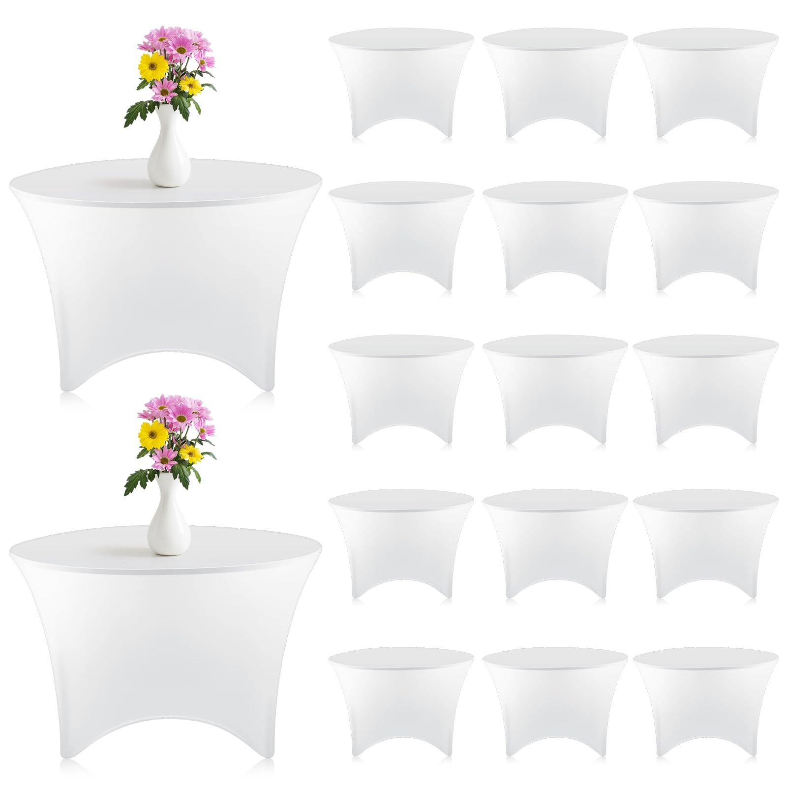 Peryiter 15 Pack Spandex Round Tablecloth 5 Ft 60 inch White