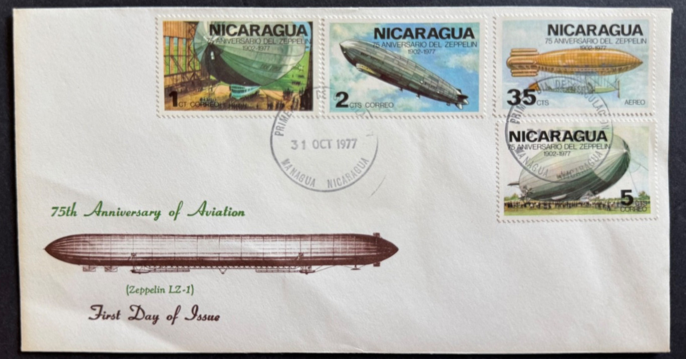 AtoZ. Nicaragua 1977 Zeppelin Set/9 on 2 FDC’s Scarce