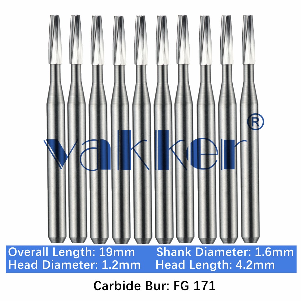 10-100pc Vakker Dental Carbide Burs FG171 19mm Tapered Fissure Burs High Speed 10-100pc Vakker Dental Carbide Burs FG171 19mm Tapered Fissure Burs High Speed