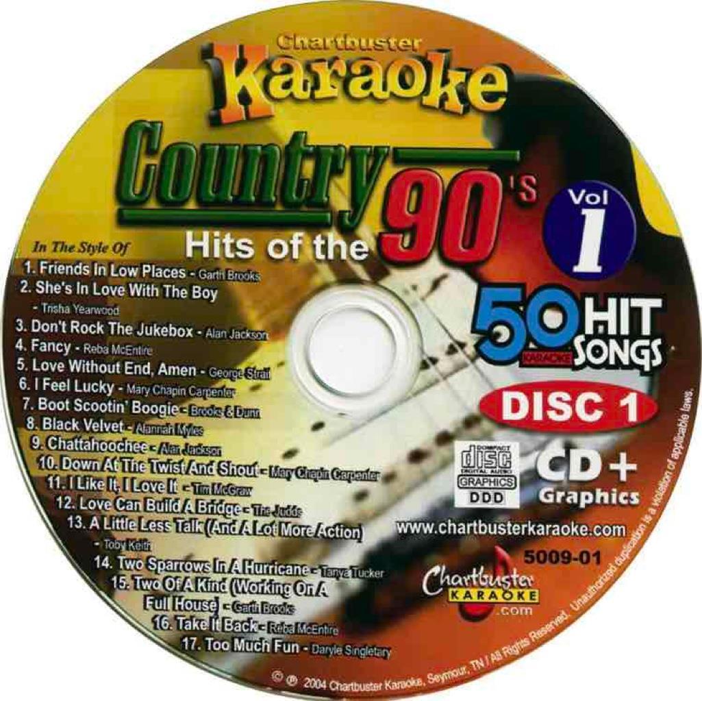 CHARTBUSTER 90’S COUNTRY KARAOKE CDG DISC CD+G MUSIC CD 5009-01 songs cd+g .