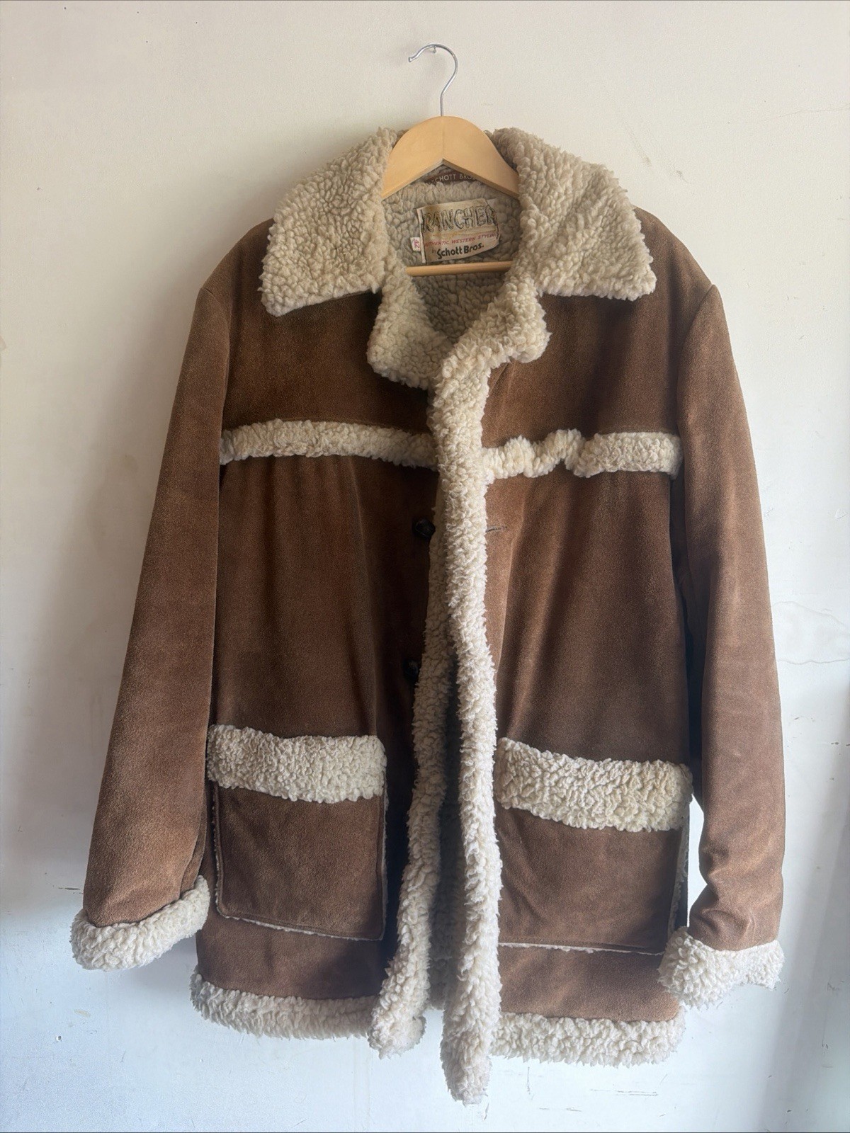 70s Schott NYC USA Western Rancher Jacket Coat Suede Leather Men’s 42