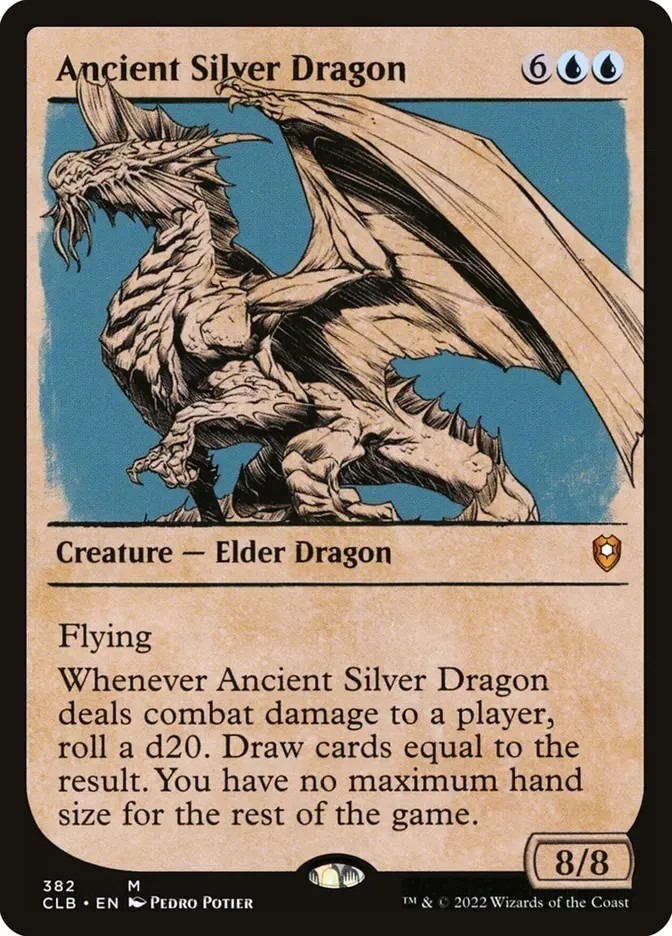 Ancient Silver Dragon (Showcase) Foil Battle for Baldur\'s Gate Playtest Card