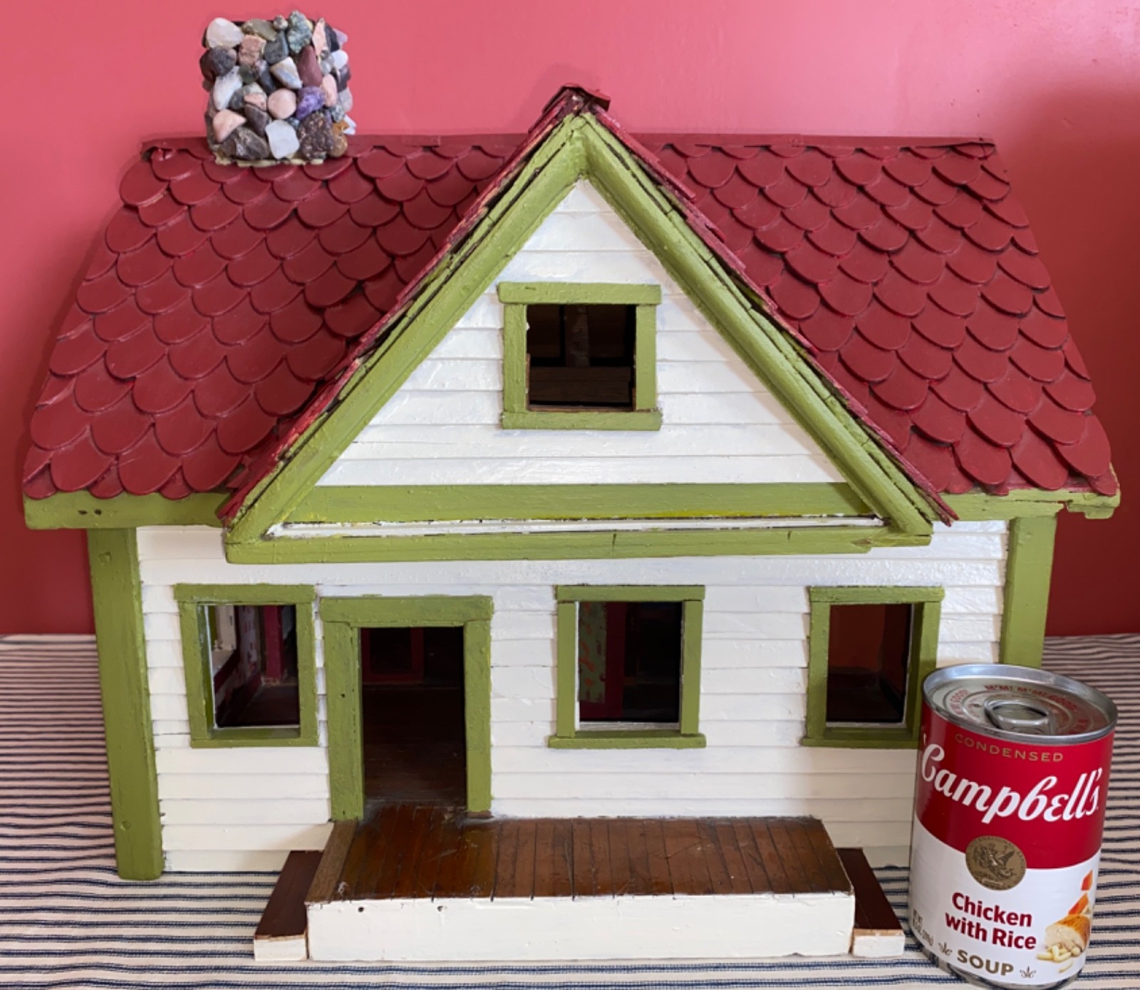 Antique c. 1900 Folk Art Hand-Made Primitive Dollhouse, Builder's Model 6+ Rooms
