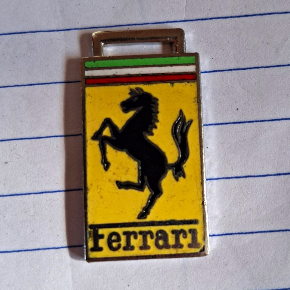 1960 Ferrari Prancing Horse Logo Yellow Metal Keychain/Key Fob Made in England 1960 Ferrari Prancing Horse Logo Yellow Metal Keychain/Key Fob Made in England