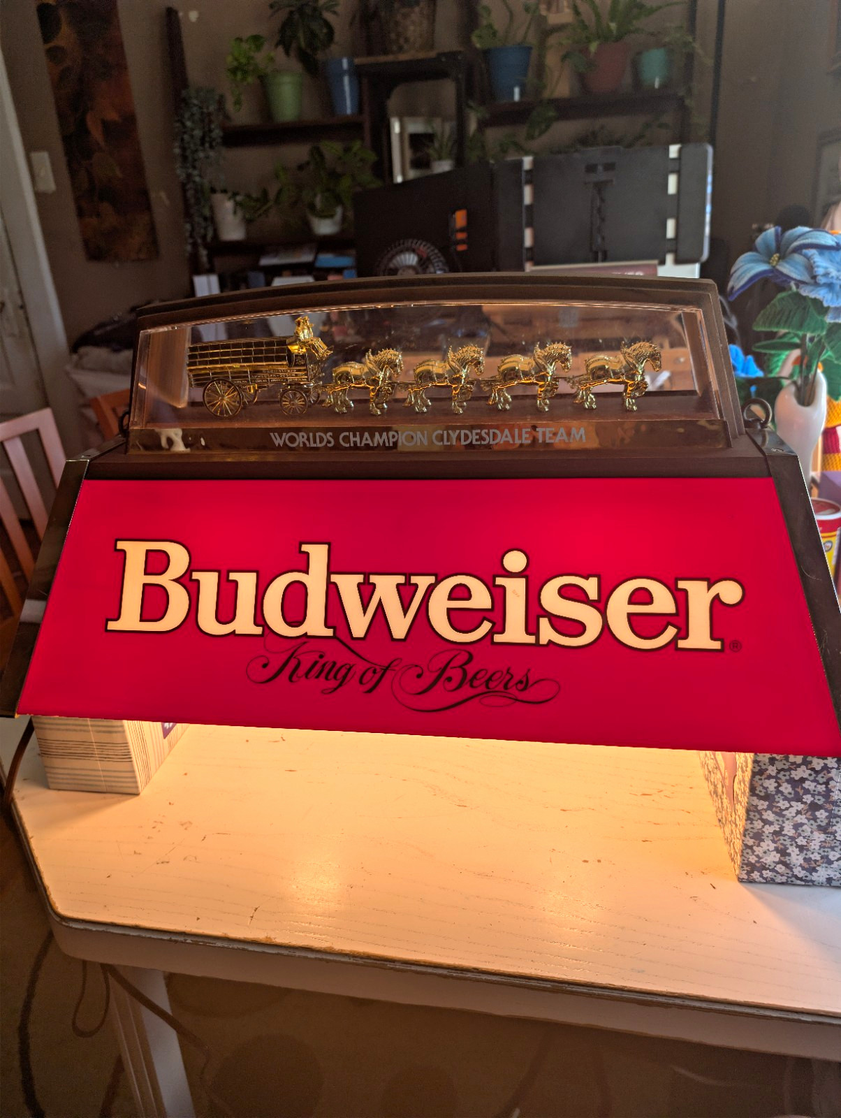 Vtg 1986 Budweiser World Champion Clydesdale Team Pool Table Light Bar Sign