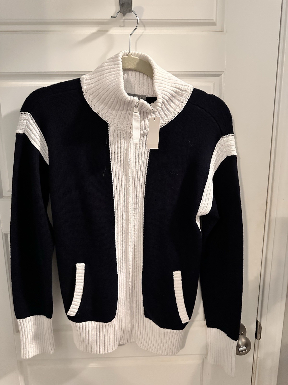 T By Talbots Black White Zip Up Cardigan Mock Neck Collar XS NWT T By Talbots Black White Zip Up Cardigan Mock Neck Collar XS NWT